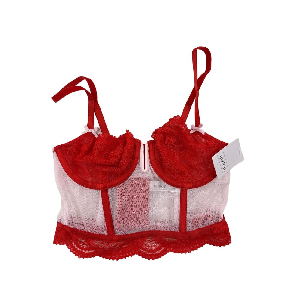 Auden - Underwire Lace Trim Corset Top in Red & White